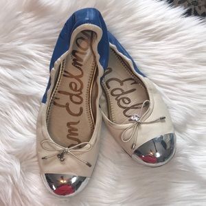 Sam Edelman flats, leather off white and blue, 8.5